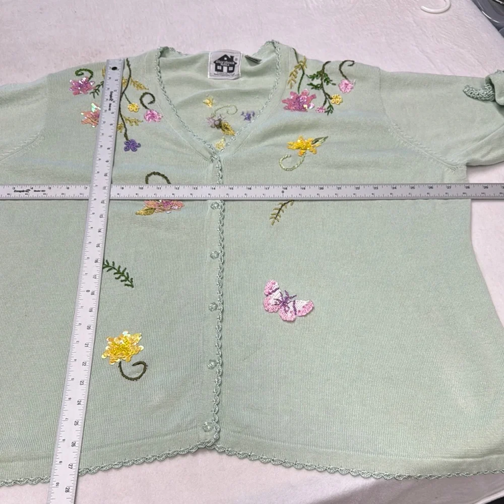 Storybook Knits Pastel Green Cardigan Floral Embroidery Sequins Plus Size 3X - Picture 8 of 12